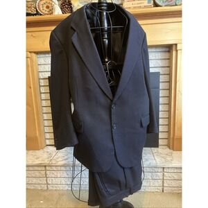Jack Victor 2pc Suit 2‎ button Sz 52XL Black/Blue  100% Virgin Wool Jason's MT